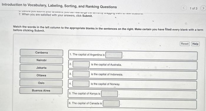 Introduction to vocabulary labeling sorting and ranking questions