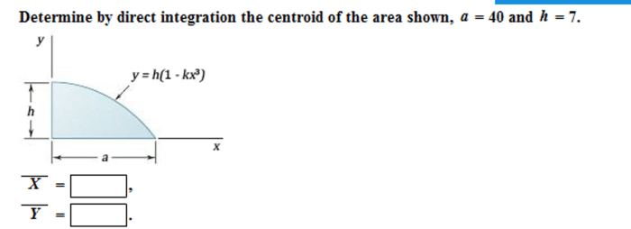 Determine integration direct answer centroid area shown terms express problem solved transcribed text been show has